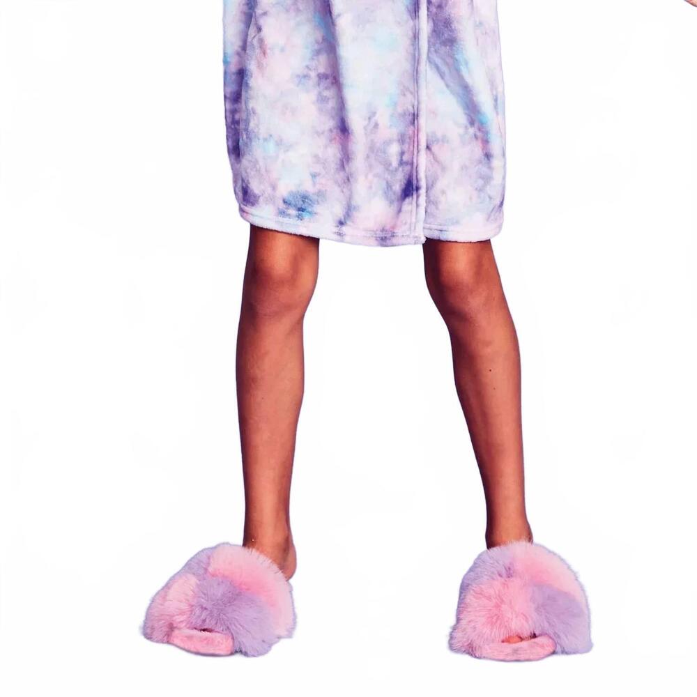 NEW ISCREAM girls' checkerboard furry slippers in pink